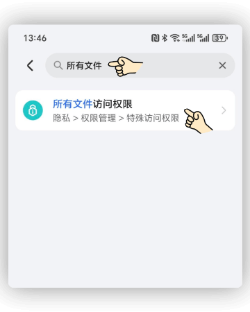 在设置页面顶部搜索所有文件访问权限