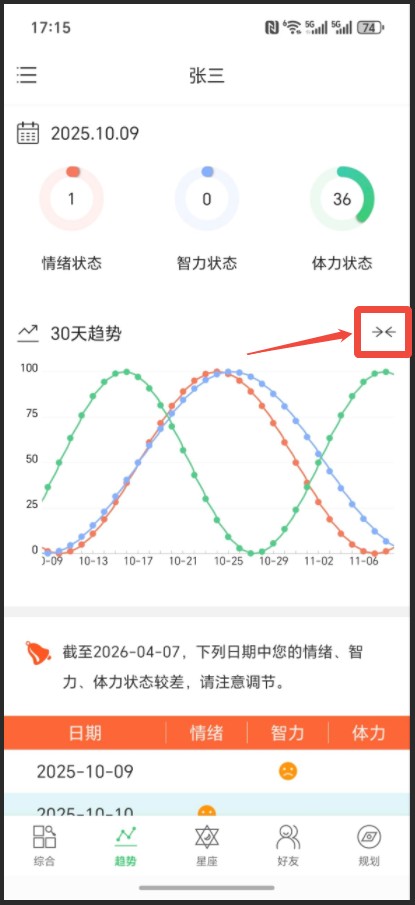 生物钟App怎么看7天/30天趋势