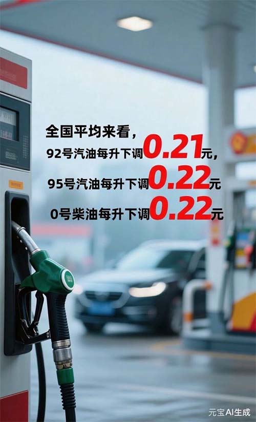 汽油和柴油价格分别下调0.21元和0.22元